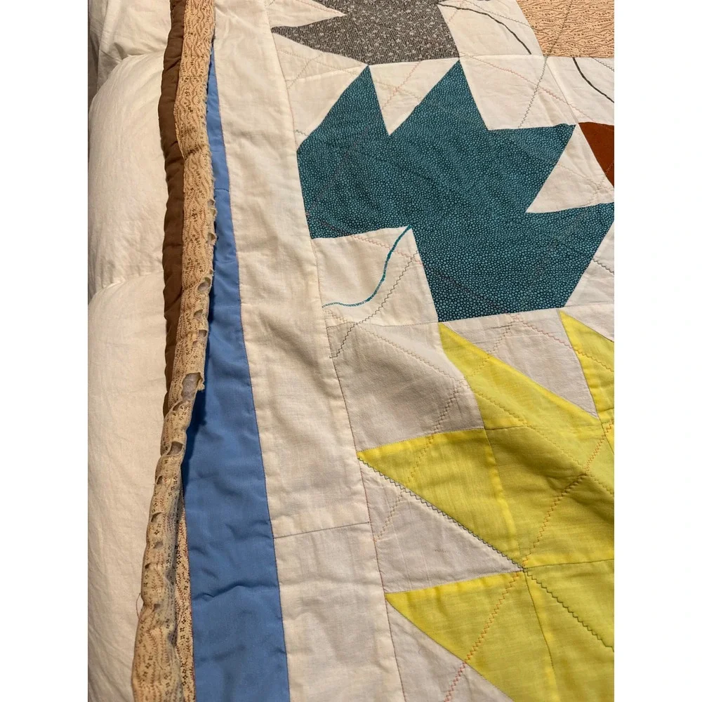 Antique Handmade Maple Leaf Quilt Queen 75x73 Patchwork Cotton Autumn Fall Read